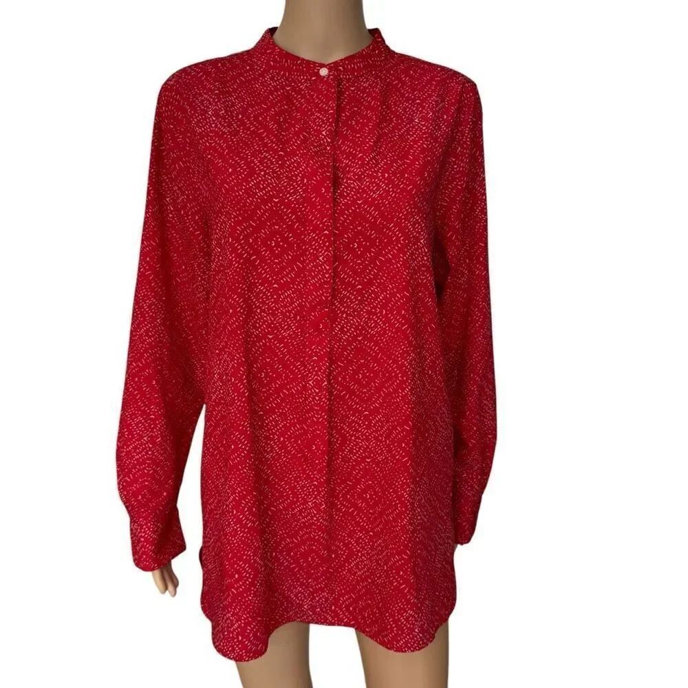 Lauren Ralph Lauren Red & Cream Print Popover Knit Blouse top size L